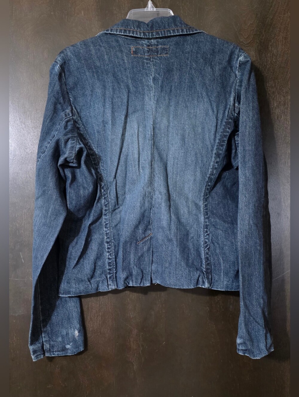Repurposing Dark Blue Denim Blazer Jacket Y2K Women's Sz XXL(Shrunk To L) - Picture 3 of 9